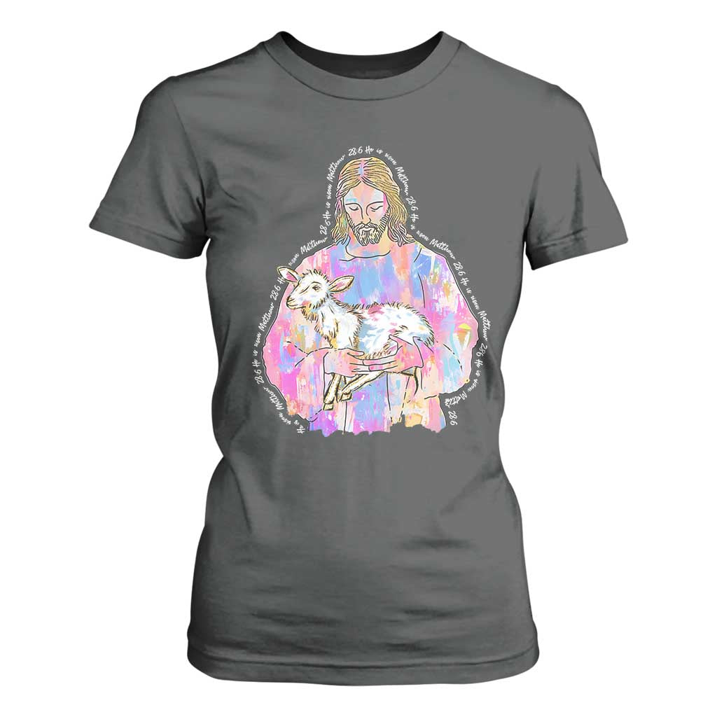 He Is Risen T Shirt For Women Christian Religious Easter Day Bible Verse Sheep Glitter Print TS11 Dark Heather Print Your Wear