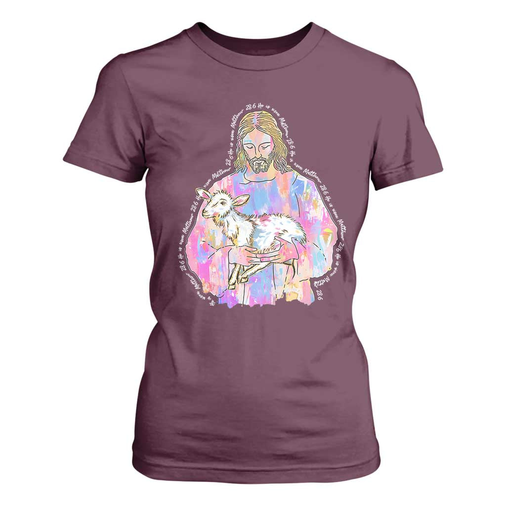 He Is Risen T Shirt For Women Christian Religious Easter Day Bible Verse Sheep Glitter Print TS11 Maroon Print Your Wear