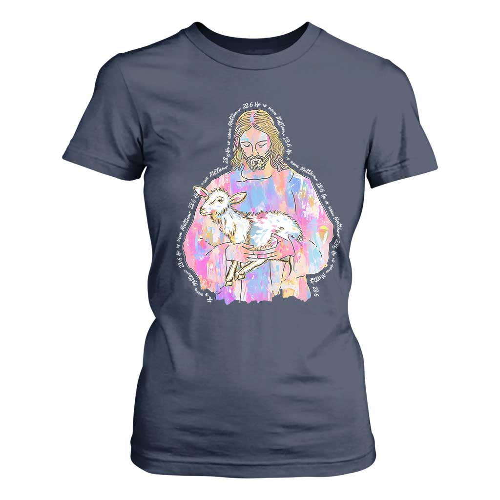 He Is Risen T Shirt For Women Christian Religious Easter Day Bible Verse Sheep Glitter Print TS11 Navy Print Your Wear