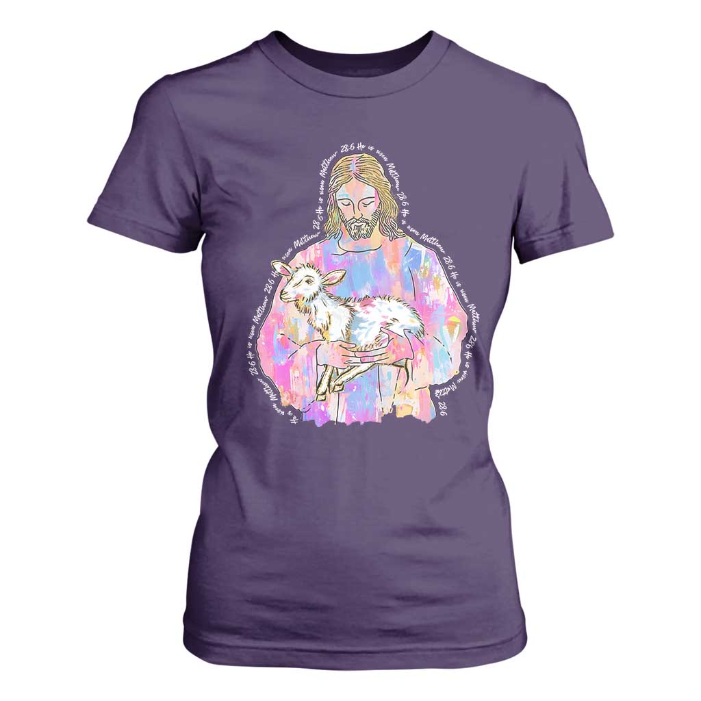 He Is Risen T Shirt For Women Christian Religious Easter Day Bible Verse Sheep Glitter Print TS11 Purple Print Your Wear
