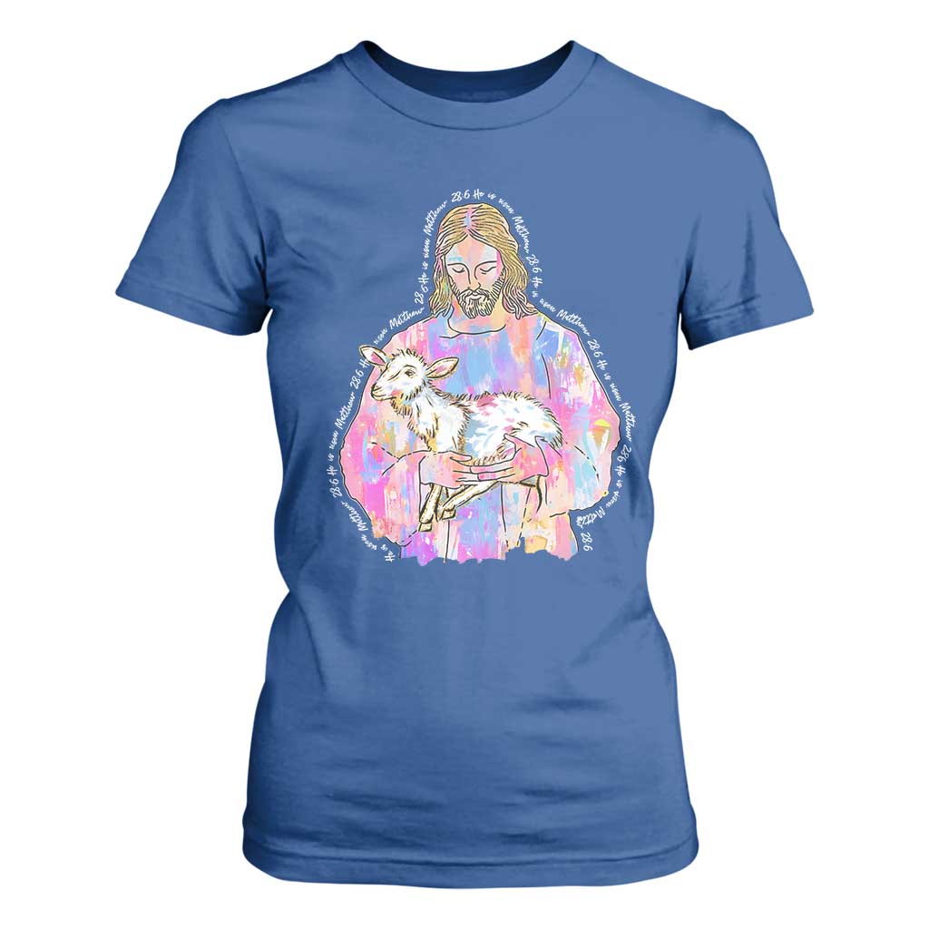 He Is Risen T Shirt For Women Christian Religious Easter Day Bible Verse Sheep Glitter Print TS11 Royal Blue Print Your Wear