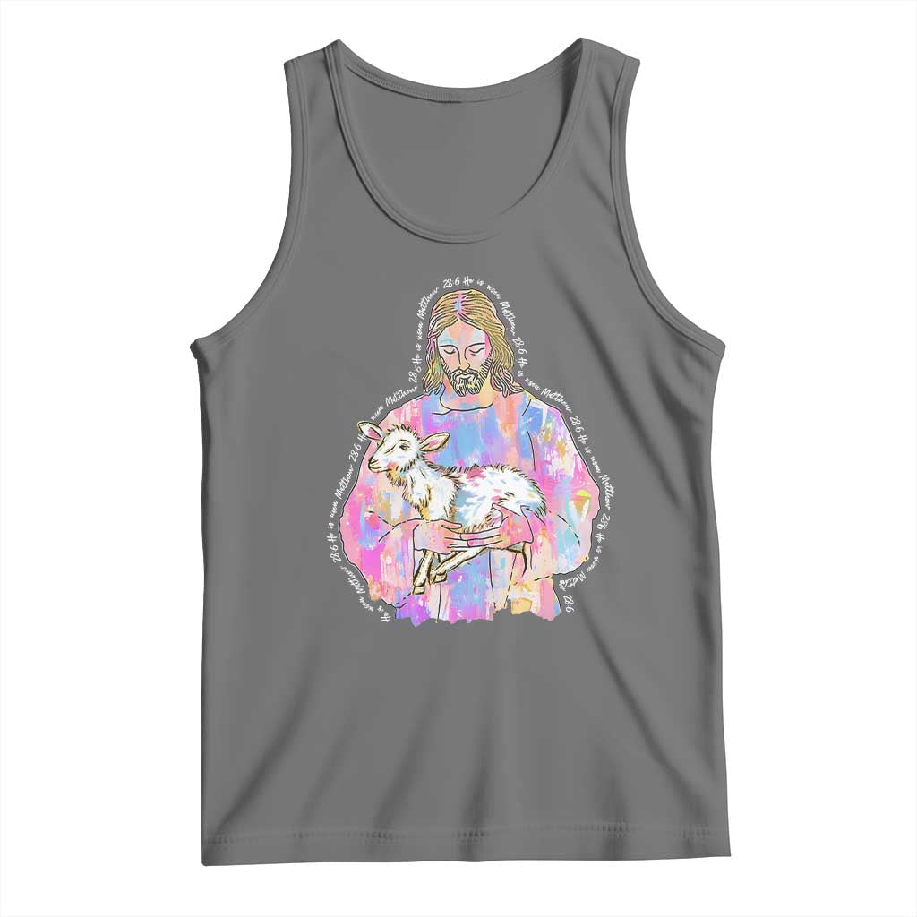 He Is Risen Tank Top Christian Religious Easter Day Bible Verse Sheep Glitter Print TS11 Black Heather Print Your Wear