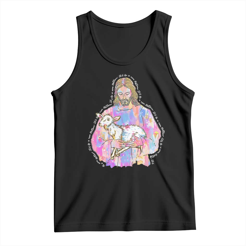 He Is Risen Tank Top Christian Religious Easter Day Bible Verse Sheep Glitter Print TS11 Black Print Your Wear