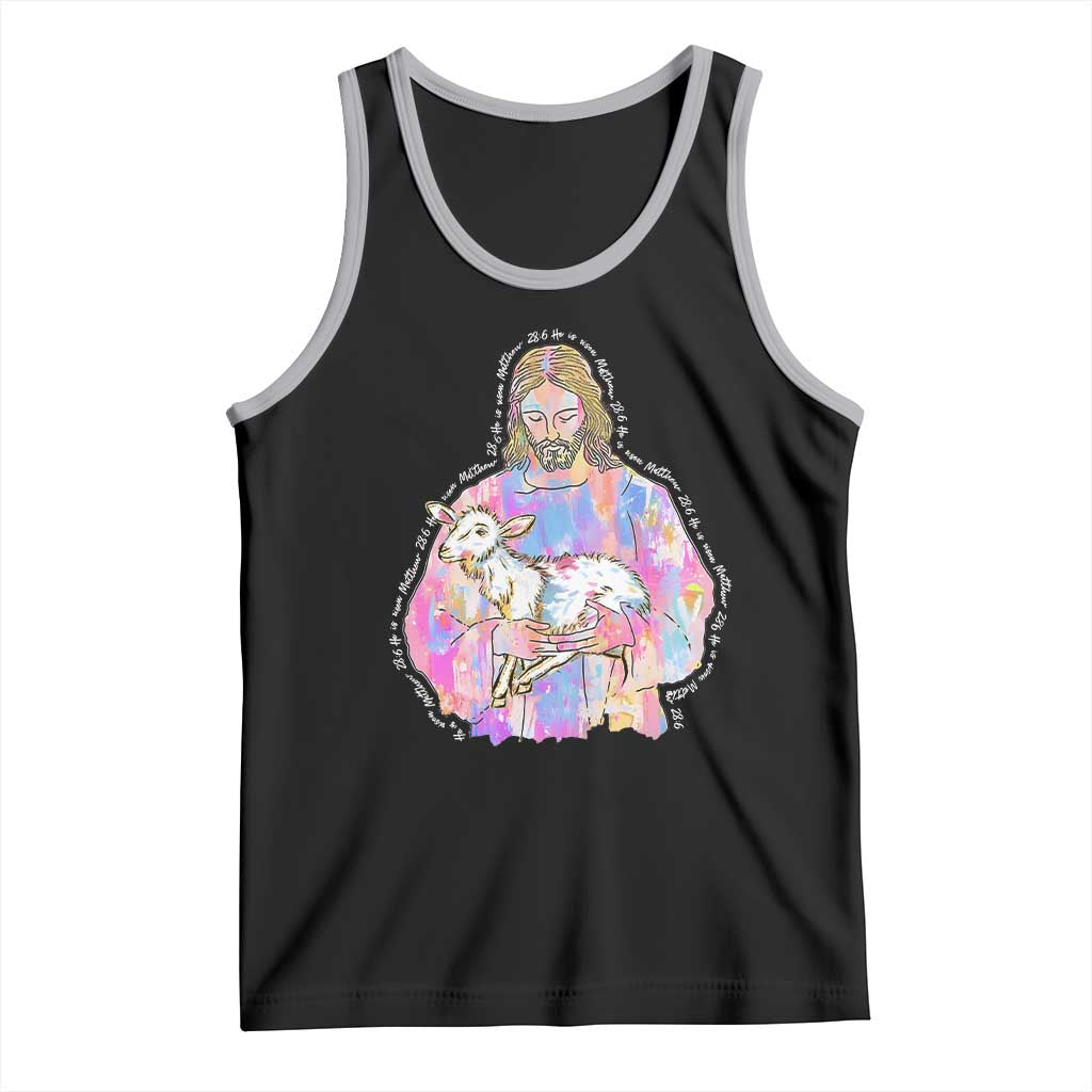 He Is Risen Tank Top Christian Religious Easter Day Bible Verse Sheep Glitter Print TS11 Black Athletic Heather Print Your Wear