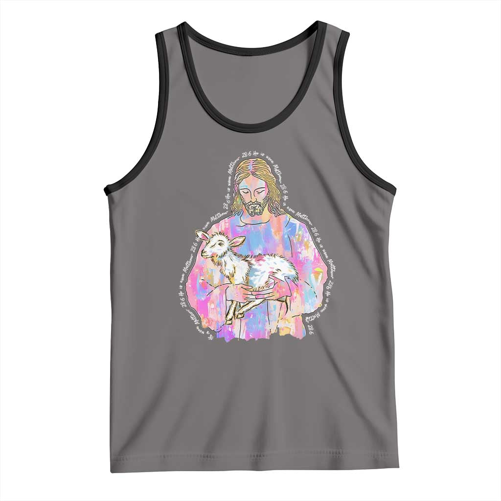 He Is Risen Tank Top Christian Religious Easter Day Bible Verse Sheep Glitter Print TS11 Deep Heather Black Print Your Wear
