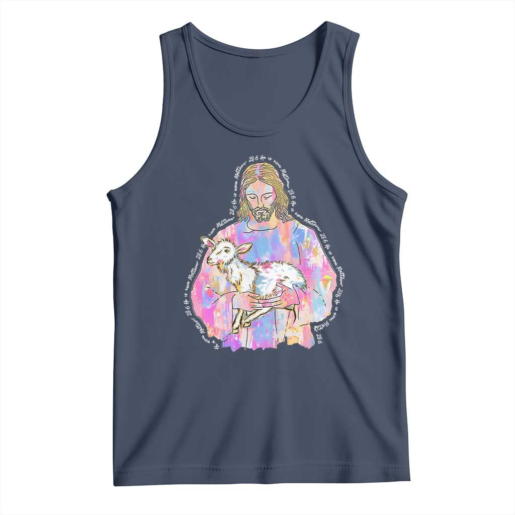He Is Risen Tank Top Christian Religious Easter Day Bible Verse Sheep Glitter Print TS11 Navy Print Your Wear