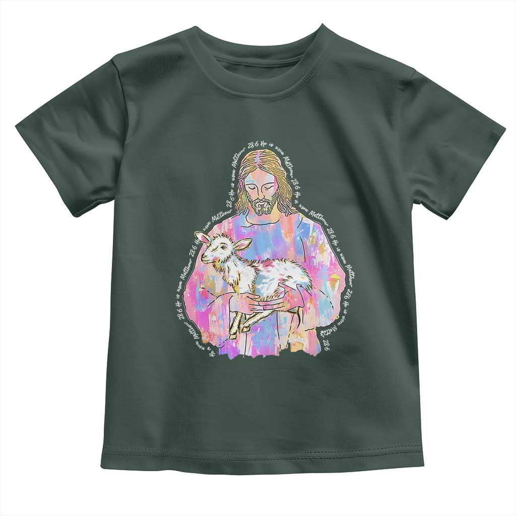 He Is Risen Toddler T Shirt Christian Religious Easter Day Bible Verse Sheep Glitter Print TS11 Dark Forest Green Print Your Wear