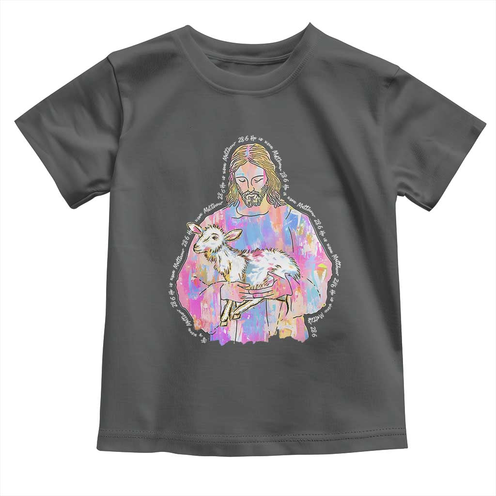 He Is Risen Toddler T Shirt Christian Religious Easter Day Bible Verse Sheep Glitter Print TS11 Dark Heather Print Your Wear