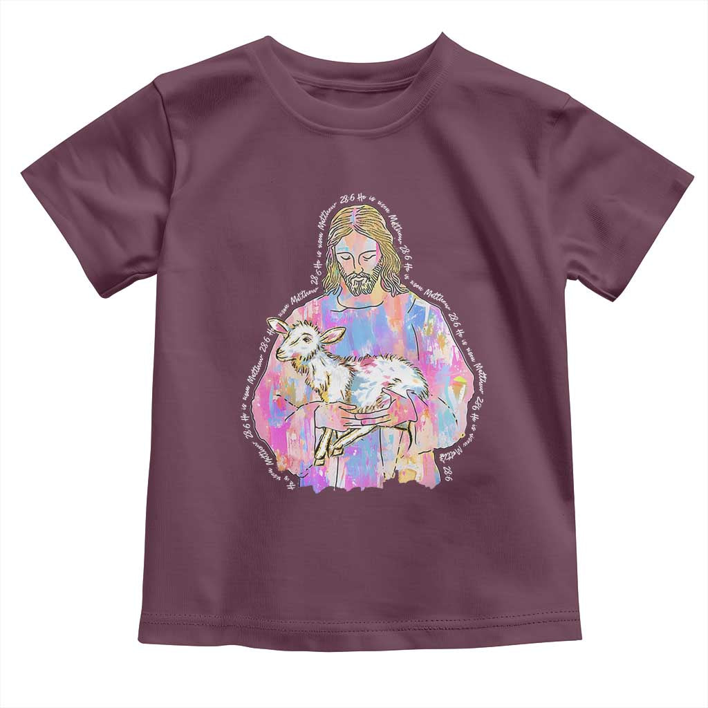 He Is Risen Toddler T Shirt Christian Religious Easter Day Bible Verse Sheep Glitter Print TS11 Maroon Print Your Wear