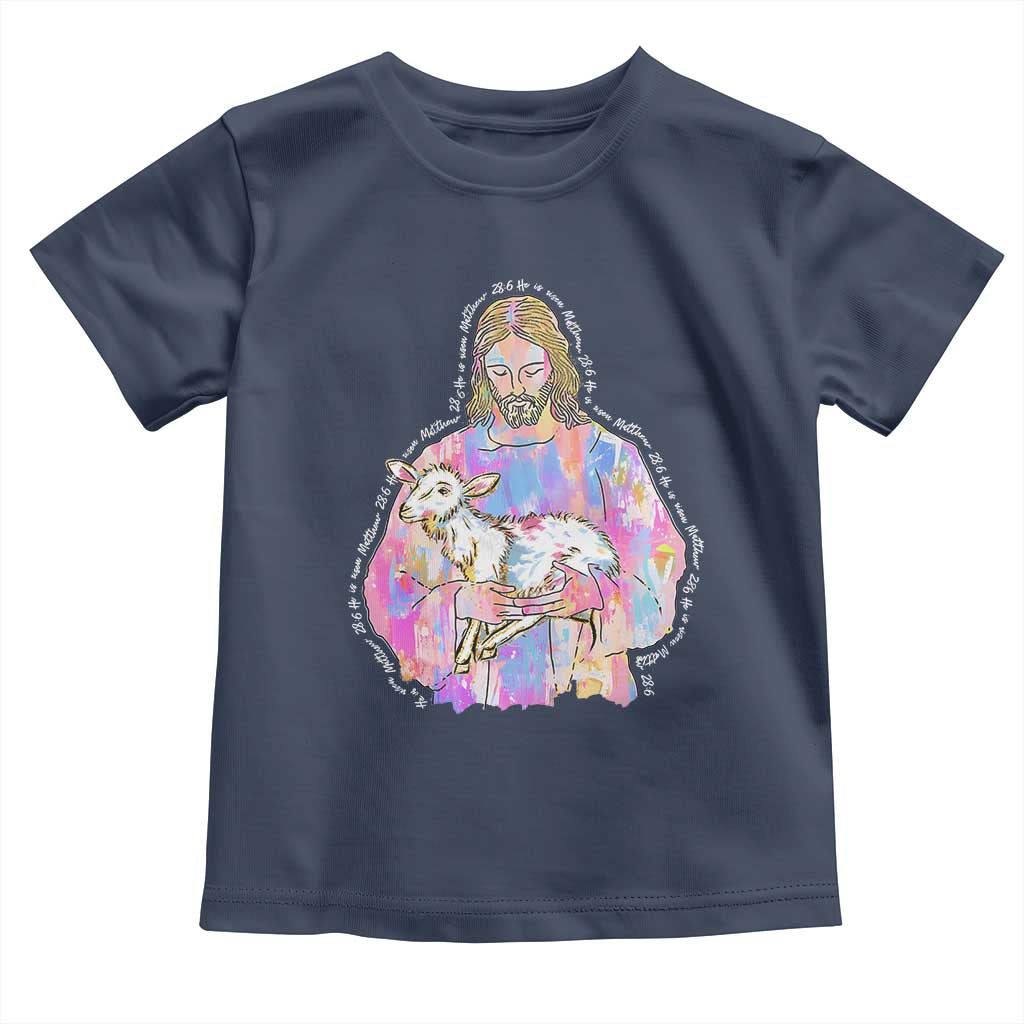 He Is Risen Toddler T Shirt Christian Religious Easter Day Bible Verse Sheep Glitter Print TS11 Navy Print Your Wear