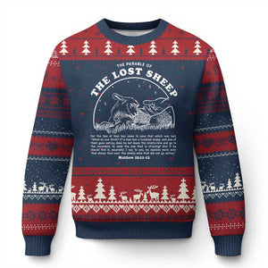 The Parable Of The Lost Sheep Ugly Christmas Sweater Christian Bible Verse TS11 Navy Red Print Your Wear
