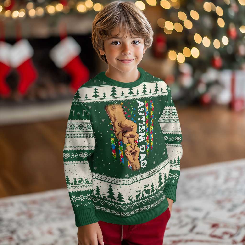 Autism Dad Awareness American Flag Fist Bump Ugly Christmas Sweater TS11 Forest Green Beige Print Your Wear