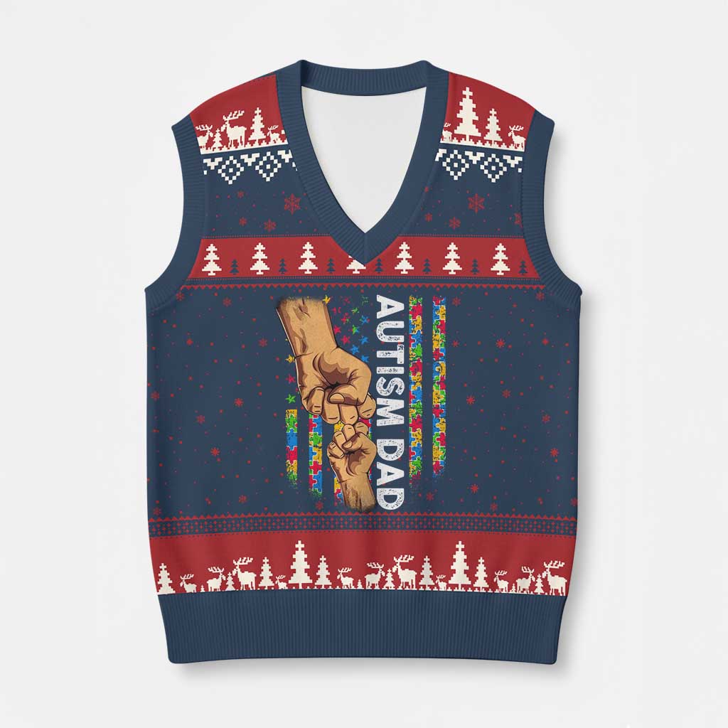 Autism Dad Awareness American Flag Fist Bump V-Neck Knit Sweater Vest TS11 Navy Red Print Your Wear