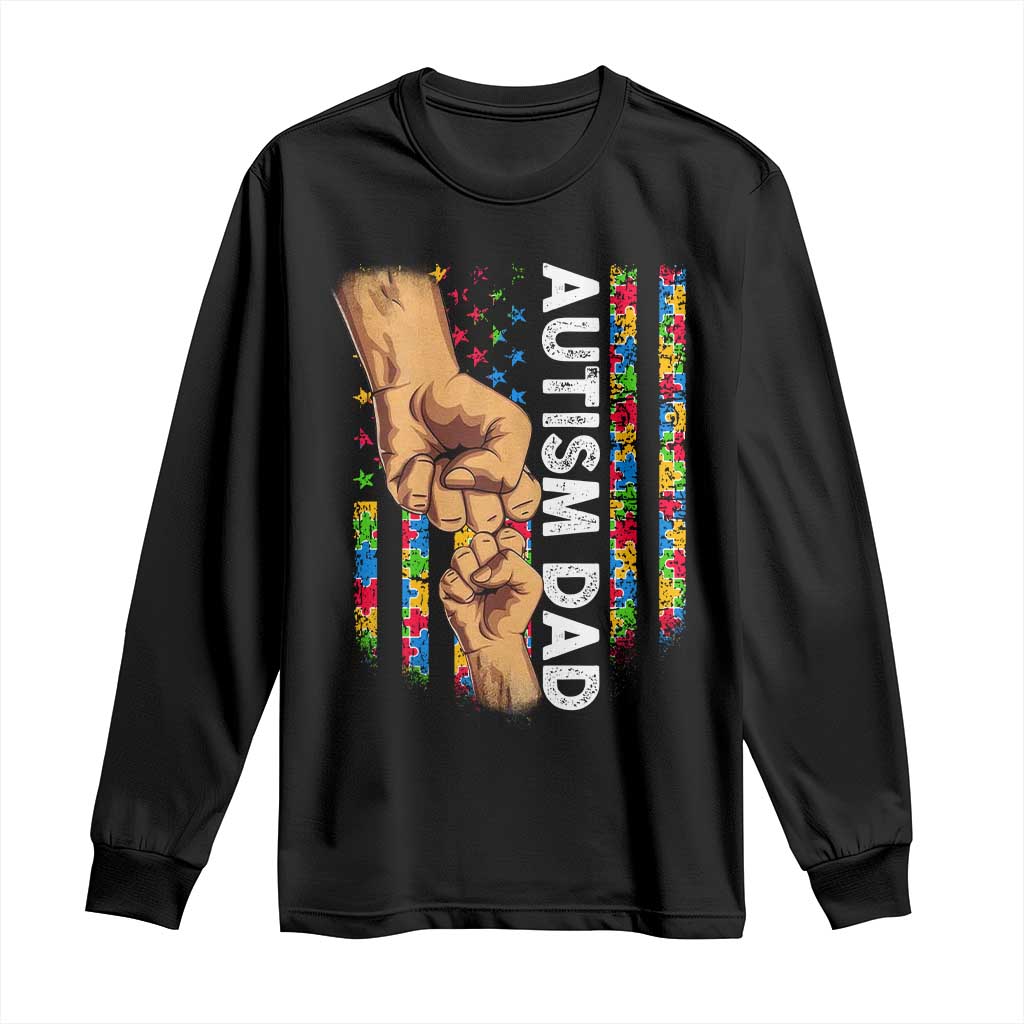 Autism Dad Awareness American Flag Fist Bump Long Sleeve Shirt TS11 Black Print Your Wear