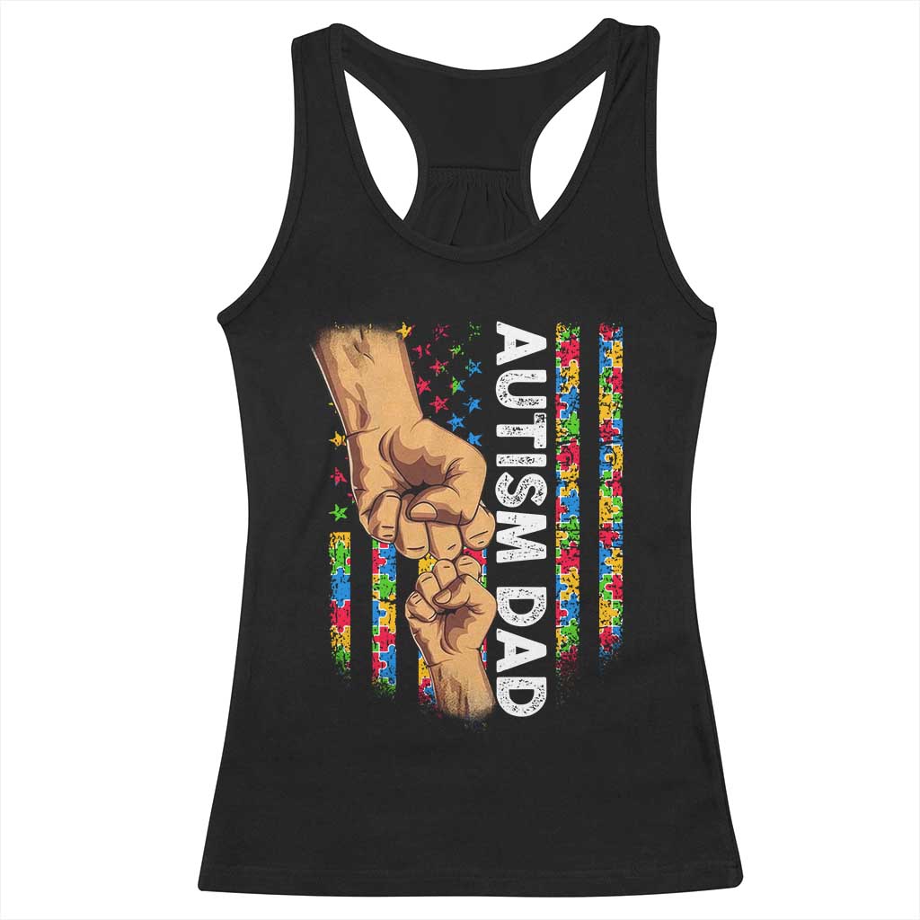 Autism Dad Awareness American Flag Fist Bump Racerback Tank Top TS11 Black Print Your Wear
