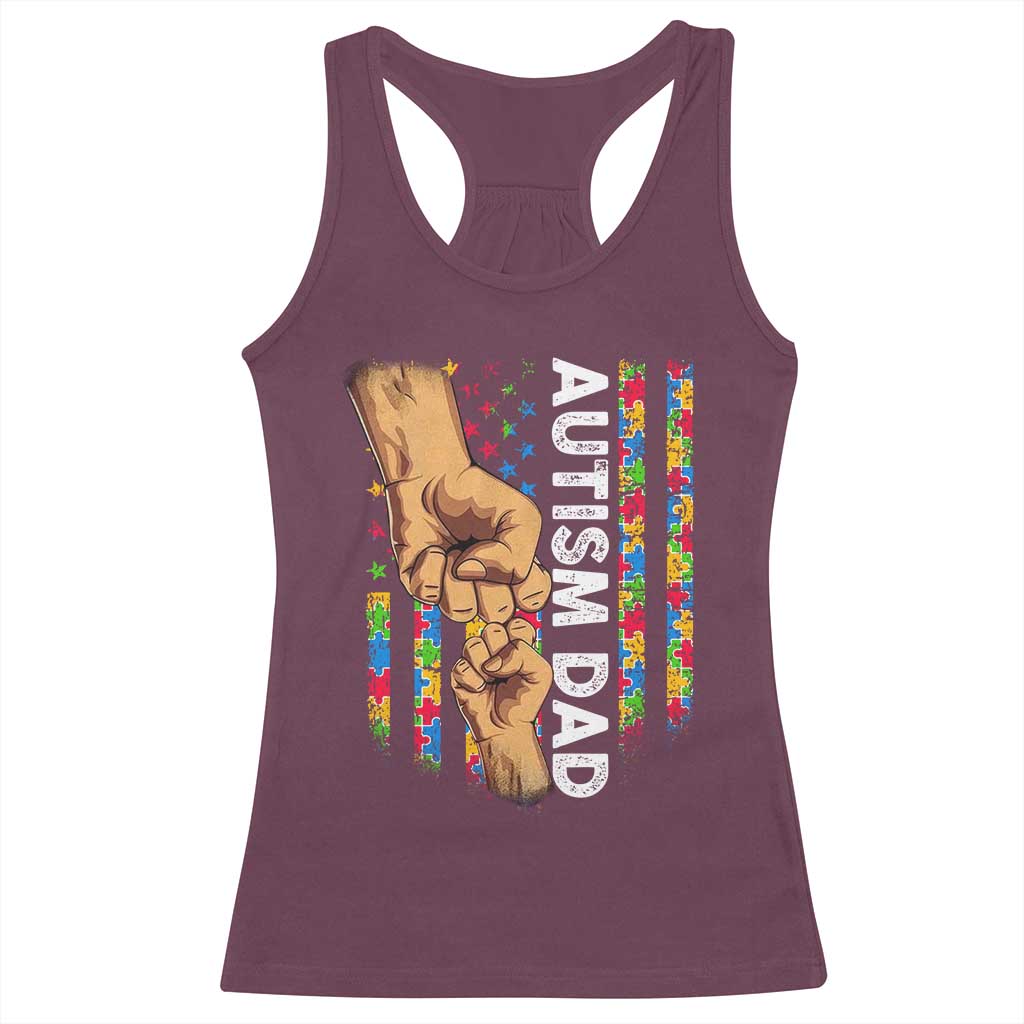 Autism Dad Awareness American Flag Fist Bump Racerback Tank Top TS11 Maroon Print Your Wear