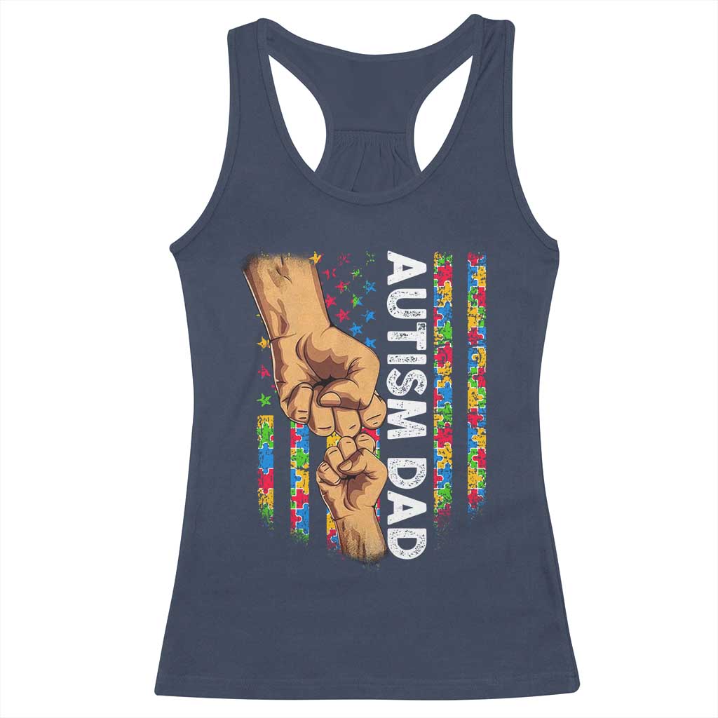 Autism Dad Awareness American Flag Fist Bump Racerback Tank Top TS11 Navy Print Your Wear