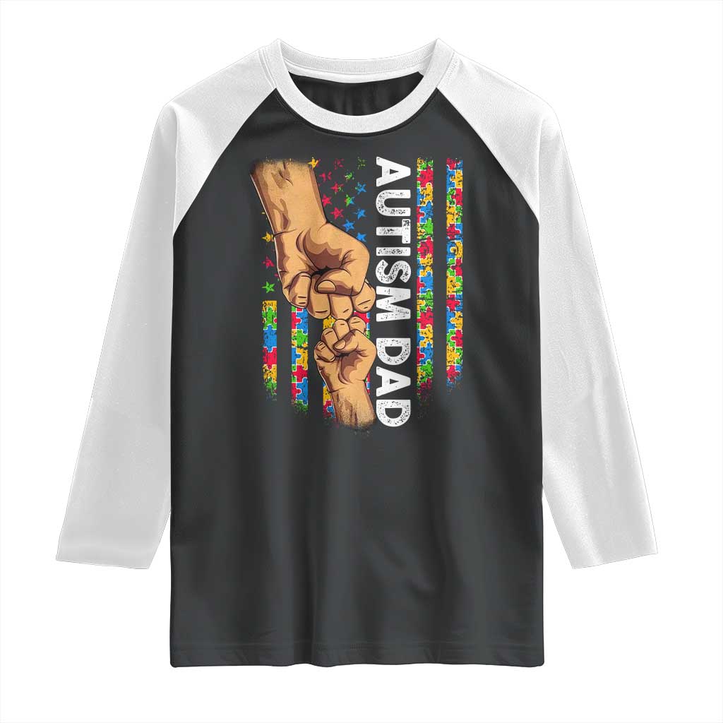Autism Dad Awareness American Flag Fist Bump Raglan Shirt TS11 Black White Print Your Wear