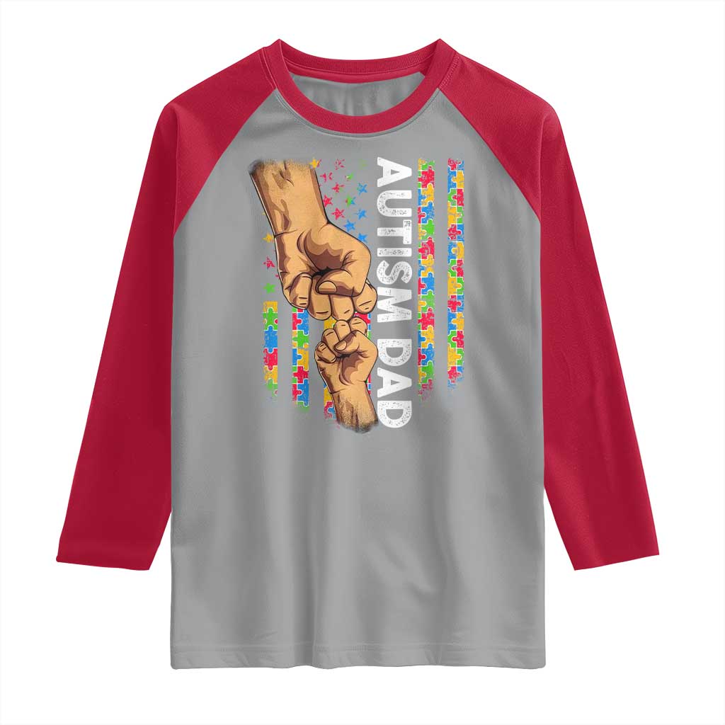 Autism Dad Awareness American Flag Fist Bump Raglan Shirt TS11 Sport Gray Red Print Your Wear