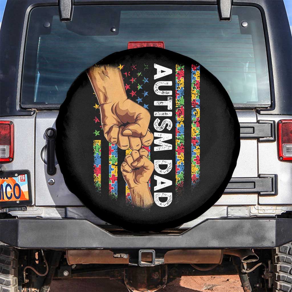 Autism Dad Awareness American Flag Fist Bump Spare Tire Cover TS11 No hole Black Print Your Wear