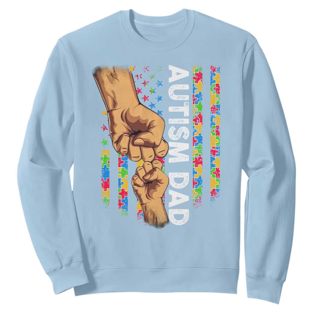 Autism Dad Awareness American Flag Fist Bump Sweatshirt TS11 Light Blue Print Your Wear