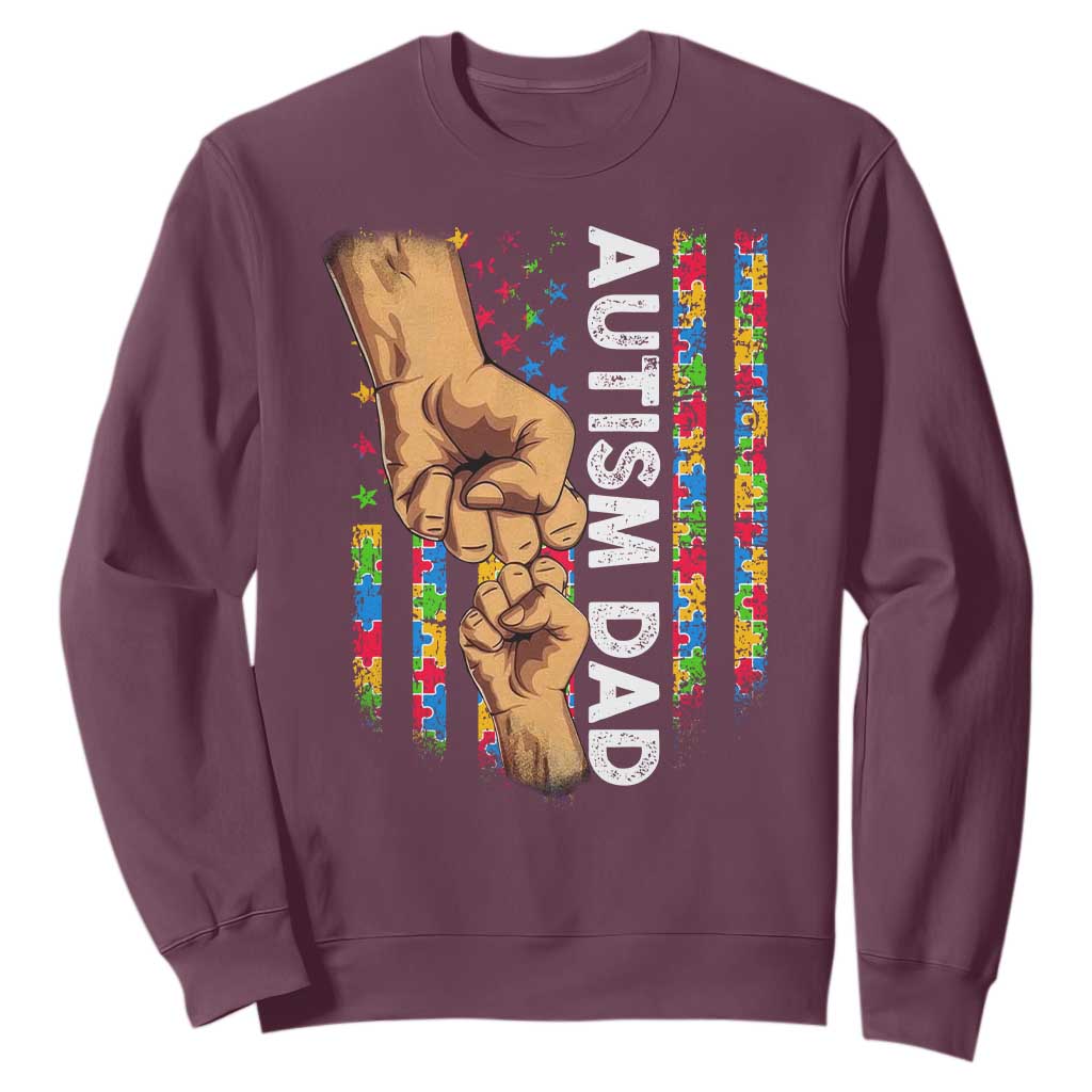 Autism Dad Awareness American Flag Fist Bump Sweatshirt TS11 Maroon Print Your Wear