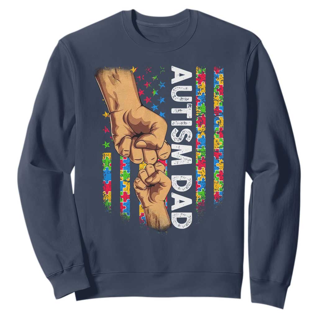 Autism Dad Awareness American Flag Fist Bump Sweatshirt TS11 Navy Print Your Wear