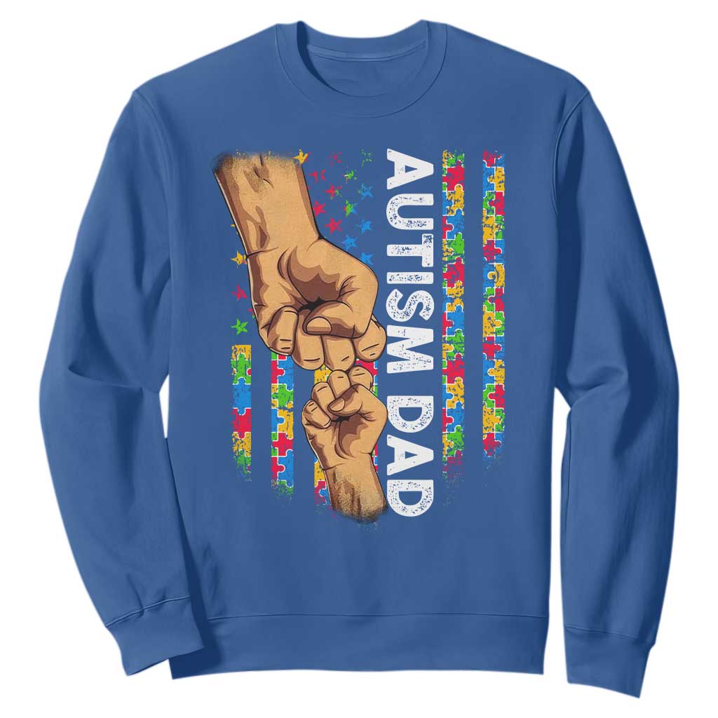 Autism Dad Awareness American Flag Fist Bump Sweatshirt TS11 Royal Blue Print Your Wear