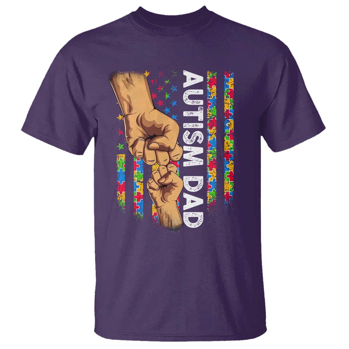 Autism Dad Awareness American Flag Fist Bump T Shirt TS11 Purple Print Your Wear