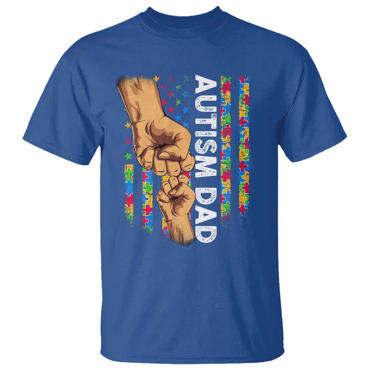 Autism Dad Awareness American Flag Fist Bump T Shirt TS11 Royal Blue Print Your Wear