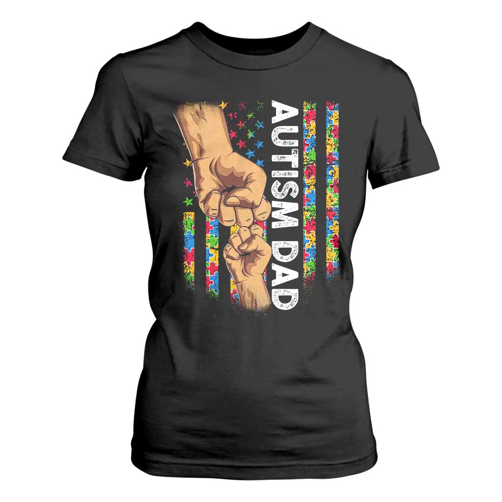 Autism Dad Awareness American Flag Fist Bump T Shirt For Women TS11 Black Print Your Wear