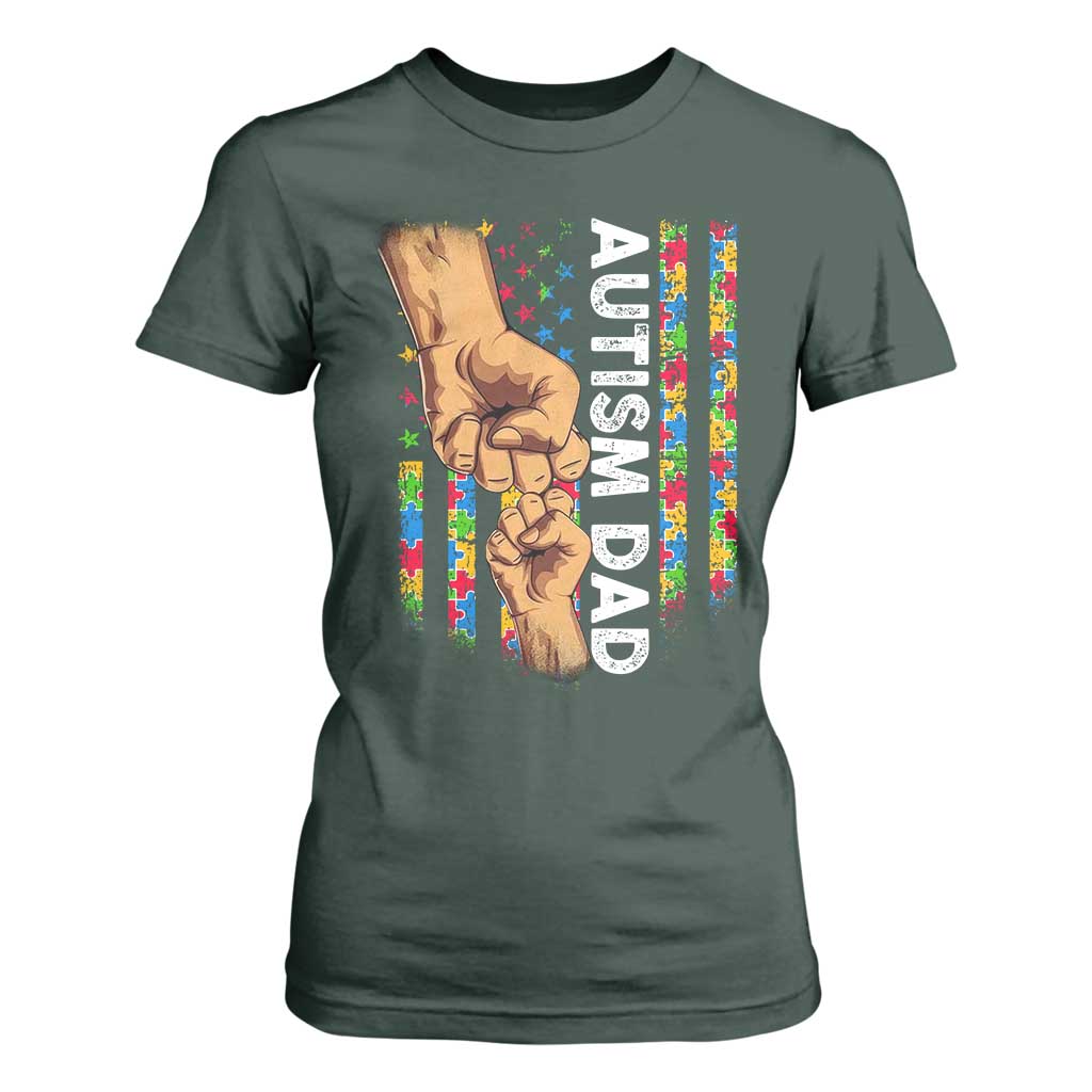 Autism Dad Awareness American Flag Fist Bump T Shirt For Women TS11 Dark Forest Green Print Your Wear