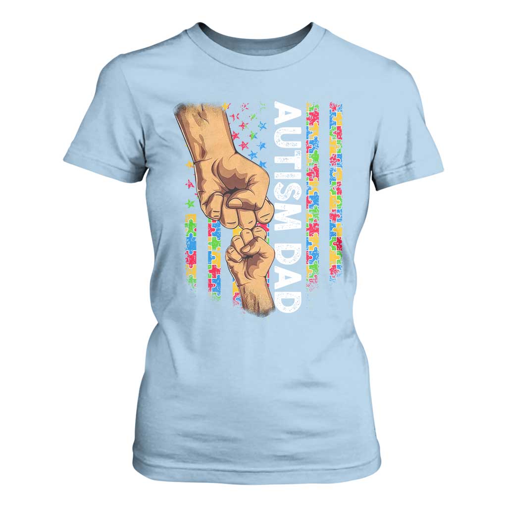 Autism Dad Awareness American Flag Fist Bump T Shirt For Women TS11 Light Blue Print Your Wear