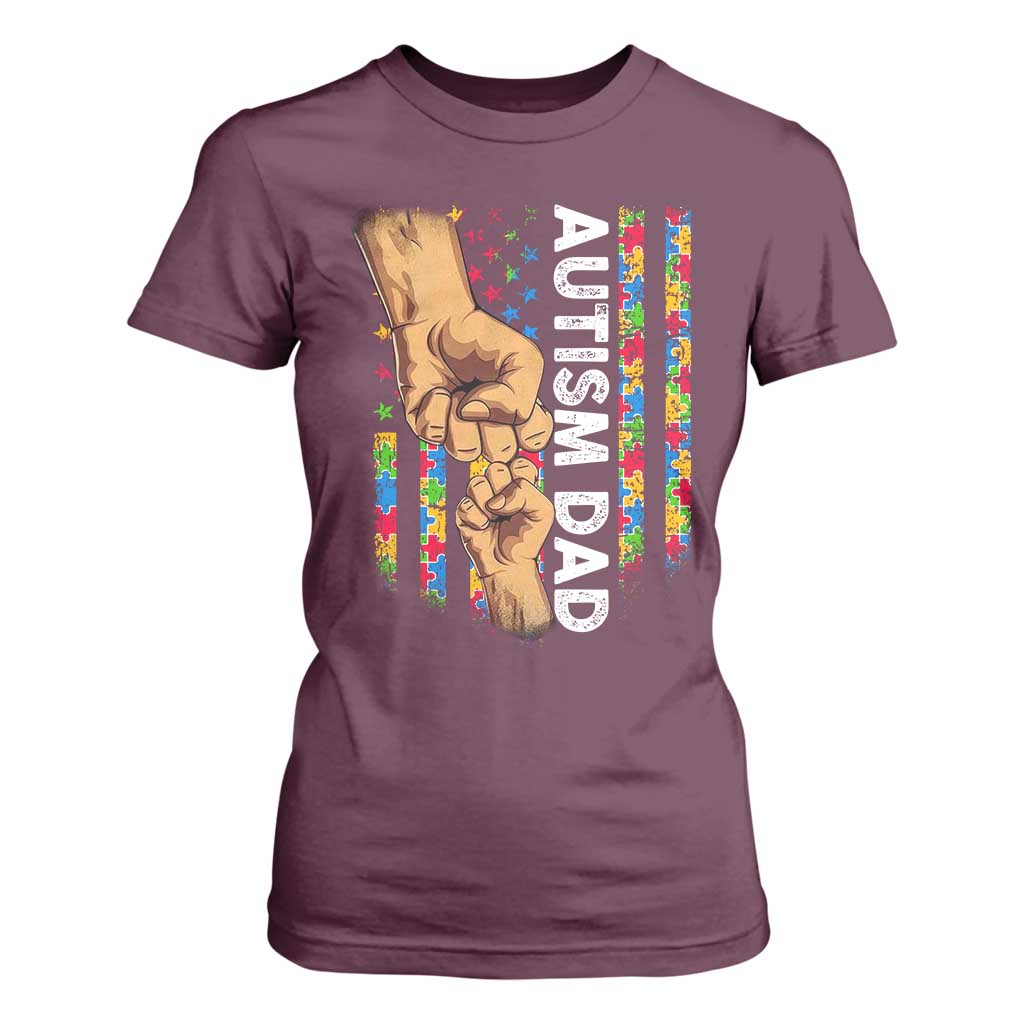 Autism Dad Awareness American Flag Fist Bump T Shirt For Women TS11 Maroon Print Your Wear