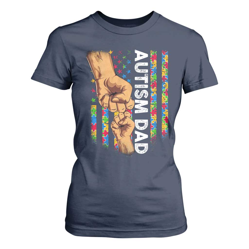 Autism Dad Awareness American Flag Fist Bump T Shirt For Women TS11 Navy Print Your Wear