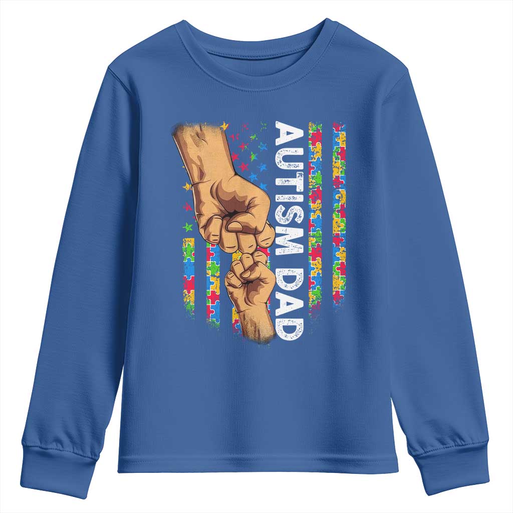 Autism Dad Awareness American Flag Fist Bump Youth Sweatshirt TS11 Royal Blue Print Your Wear