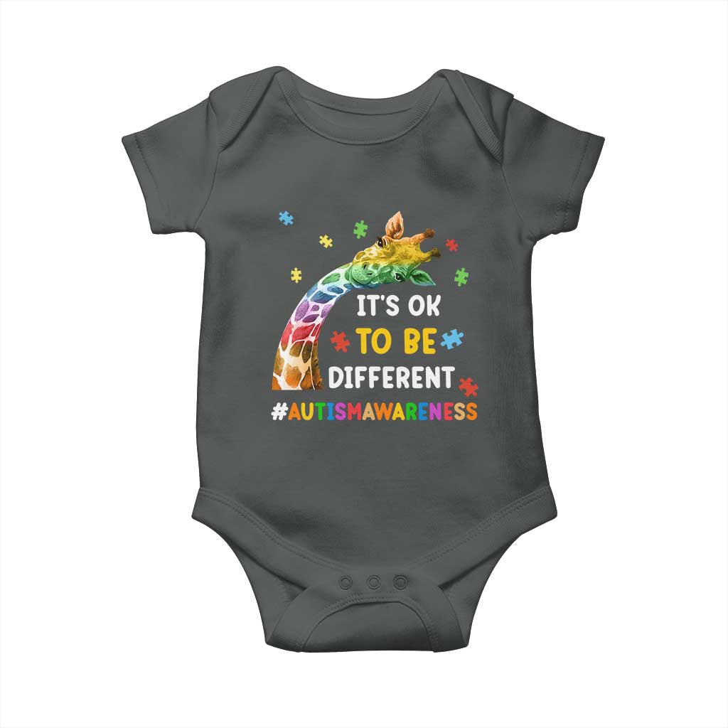 It's Ok To Be Different Autism Awareness Baby Onesie Rainbow Giraffe Puzzle TS11 Dark Heather Print Your Wear