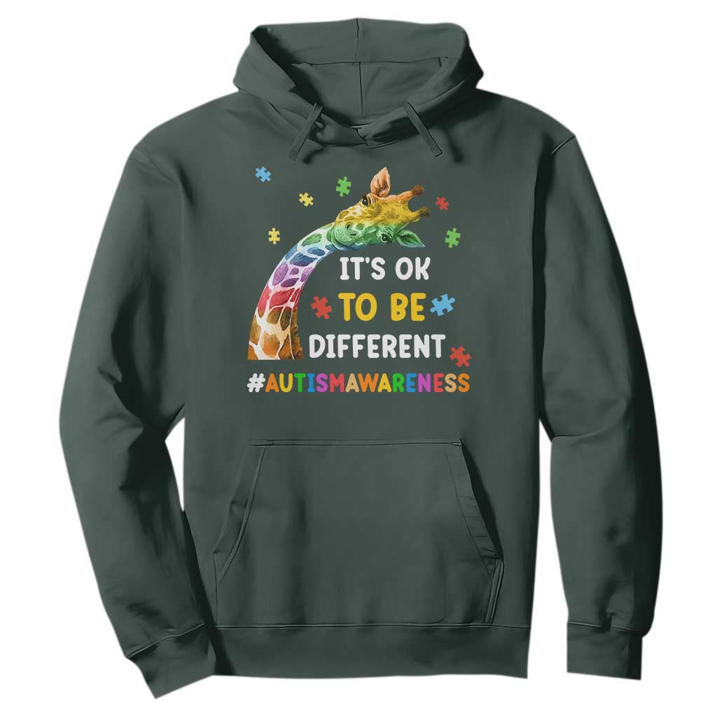 It's Ok To Be Different Autism Awareness Hoodie Rainbow Giraffe Puzzle TS11 Dark Forest Green Print Your Wear