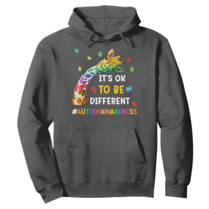 It's Ok To Be Different Autism Awareness Hoodie Rainbow Giraffe Puzzle TS11 Dark Heather Print Your Wear