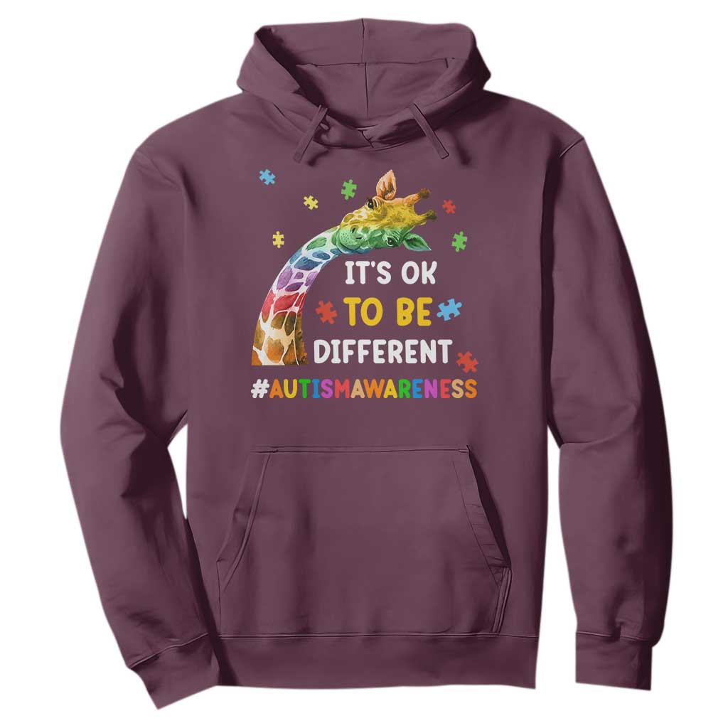 It's Ok To Be Different Autism Awareness Hoodie Rainbow Giraffe Puzzle TS11 Maroon Print Your Wear