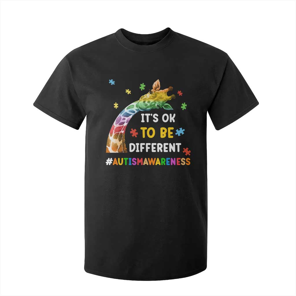 It's Ok To Be Different Autism Awareness T Shirt For Kid Rainbow Giraffe Puzzle TS11 Black Print Your Wear