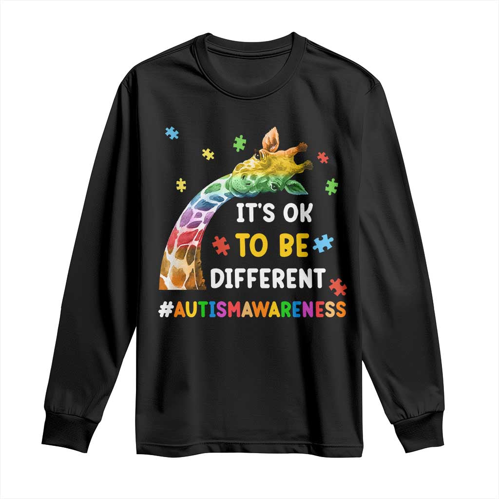 It's Ok To Be Different Autism Awareness Long Sleeve Shirt Rainbow Giraffe Puzzle TS11 Black Print Your Wear