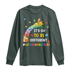 It's Ok To Be Different Autism Awareness Long Sleeve Shirt Rainbow Giraffe Puzzle TS11 Dark Forest Green Print Your Wear