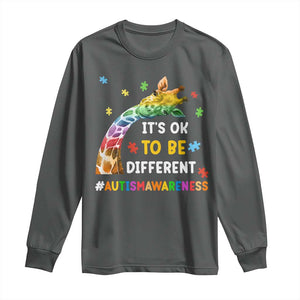 It's Ok To Be Different Autism Awareness Long Sleeve Shirt Rainbow Giraffe Puzzle TS11 Dark Heather Print Your Wear