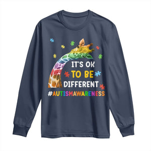 It's Ok To Be Different Autism Awareness Long Sleeve Shirt Rainbow Giraffe Puzzle TS11 Navy Print Your Wear