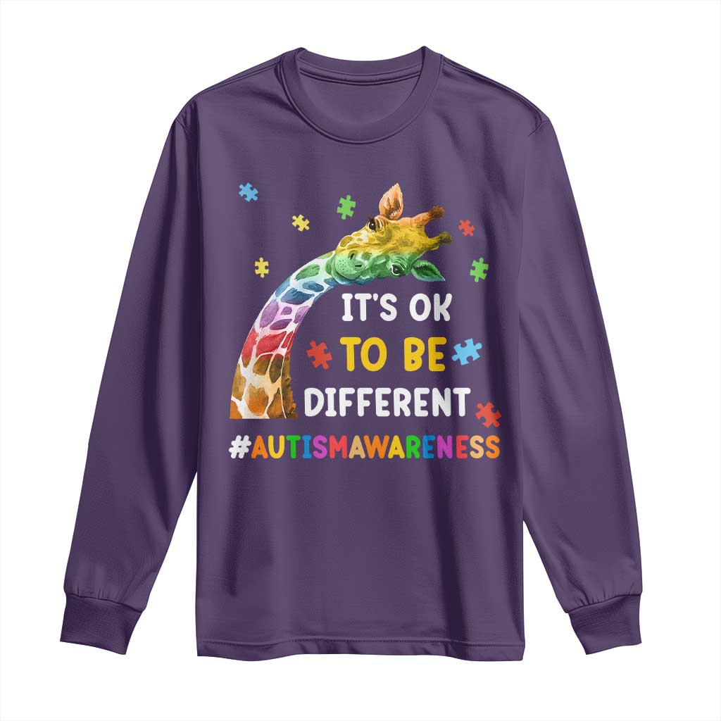 It's Ok To Be Different Autism Awareness Long Sleeve Shirt Rainbow Giraffe Puzzle TS11 Purple Print Your Wear
