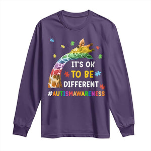 It's Ok To Be Different Autism Awareness Long Sleeve Shirt Rainbow Giraffe Puzzle TS11 Purple Print Your Wear