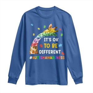 It's Ok To Be Different Autism Awareness Long Sleeve Shirt Rainbow Giraffe Puzzle TS11 Royal Blue Print Your Wear