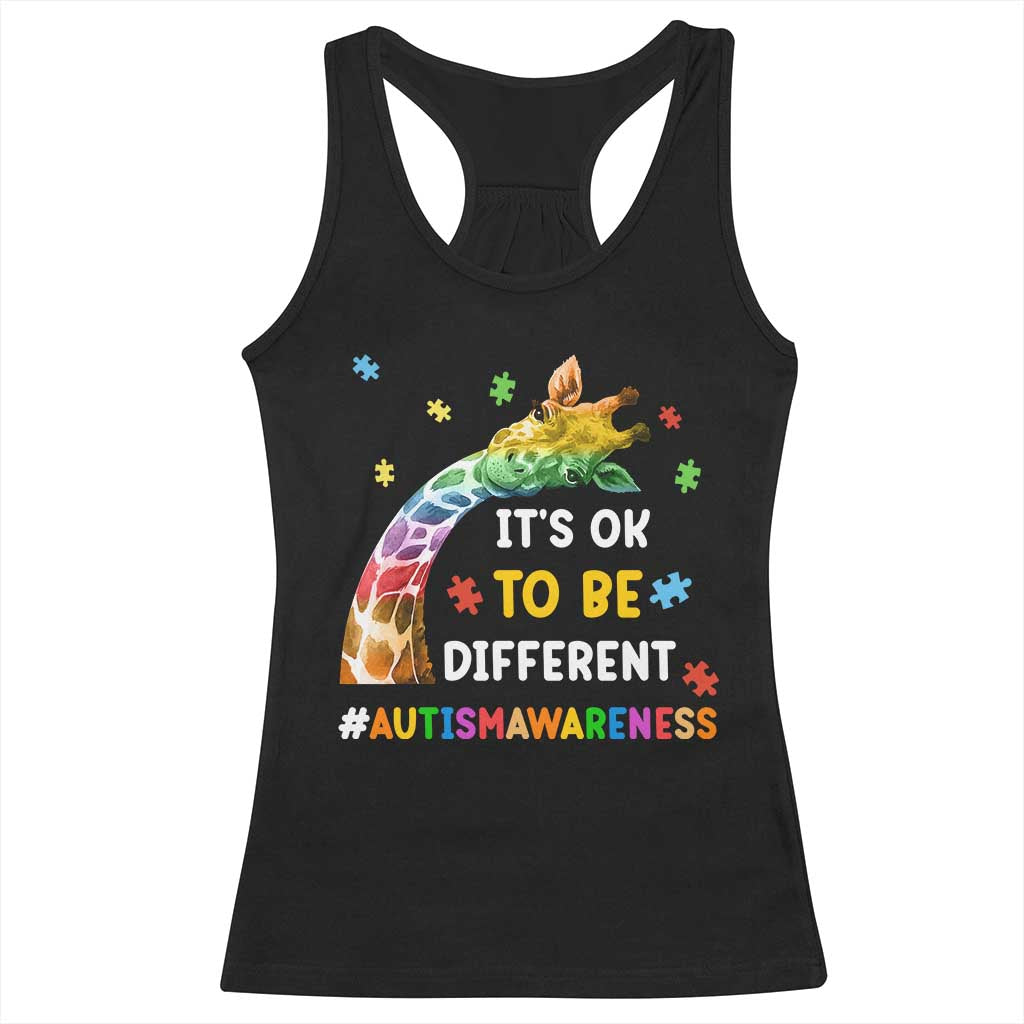 It's Ok To Be Different Autism Awareness Racerback Tank Top Rainbow Giraffe Puzzle TS11 Black Print Your Wear