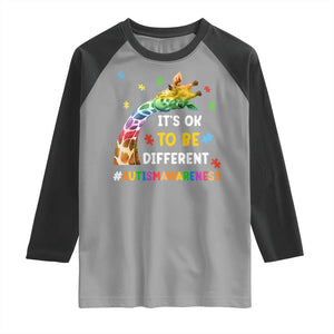It's Ok To Be Different Autism Awareness Raglan Shirt Rainbow Giraffe Puzzle TS11 Sport Gray Black Print Your Wear